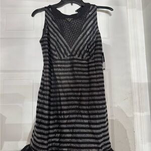 Nanette Lepore Black and Silver Striped Mini Dress